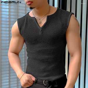 Canotte maschili incerun 2024 in stile coreano maschile a v-scollo a maglie giubbotti di cavo out casual ben adattati senza maniche maschile s-5xl