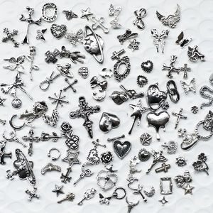 50pcs Retro Nail Charms Parts Kawaii Mixed Styles Heart BowKnot Accessories Tips Material Supplies DIY art Decorations 240415