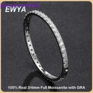 Charmarmband Ewya Sparkling D Färg 3/4mm Full Moissanite Tennis Bangle For Women Sier Plated Diamond Link Chain S L240322