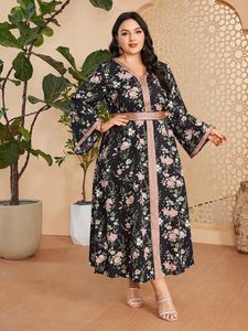 Roupas étnicas dubai abayas kaftan muçulmano maxi estampa floral plus size marrocos feminino vestido de festas soltas cafta abaya túmulo de peru islâmico