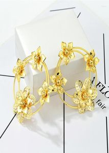 Dangle Earrings Bohemia Hoop 24K Gold Plated Flower Drop For Women Fashion Jewelry Wedding Bride Accessories Gifts9061116