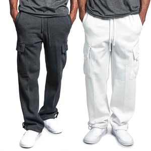 Men's Pants Mens Cargo Pants Solid Color Wool Multi Pocket Sports Pants Hip Hop Street Clothing Loose Straight Three Person Sports Pants J240429