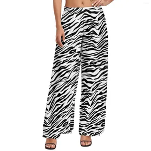 Pantaloni da donna zebra bianca nero femmina stampa animale ad alta vita in alto gamba dritta gamba dritta estate oversize beach pantaloni