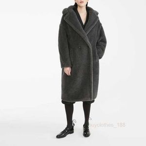 Elegant Fashion Luxury Designer Coat Cashmere Coat Wool Blend Women's Coat Teddy Series Teddy Bear Long Casual Lapel Coat Women's Dark Grey Maxmaras