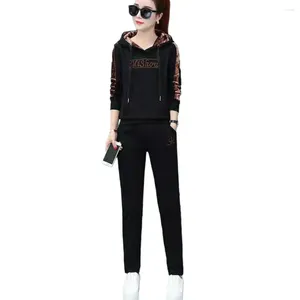 Pantaloni a due pezzi da donna abbigliamento attivo con tasche da donna abito a tre pezzi accogliente elegante set invernale invernale lettere ricamato in vita elastica