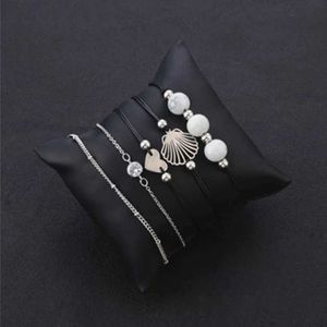 Zincir 5pcs/Set Kalp Bilezik Kadınlar için Set Bohem Kabuk Boncuklar Bilezikler Bangles Kadın Moda Dokuma Takı Hediyeleri