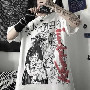 Herr t-shirts kvinnor t-shirt mörker harajuku t-shirt tecknad tryck kvinnor kort slve överdimensionerad tshirt kvinna kläder strtwear ts t240425