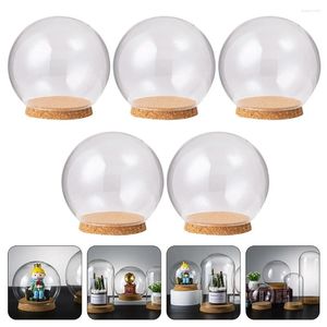 Flores decorativas 5 PCs capa à prova de pó de vidro de cortiça do gabinete de decoração de cúpula base criativo sino jarra globo