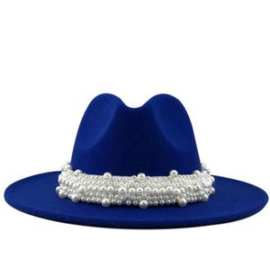 Donne uomini in lana di lana di fedora con il gentiluomo per perle, elegante lady inverno autunno largo brim chiesa panama sombrero jazz cappuccio 60 cm 205645589