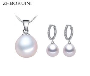 Zhboruini Pearl Jewelry Set Natural Freshwater Pearl Necklace Drop Zircon Earrings 925 Sterling Silver Jewelry for Women Gift7847655