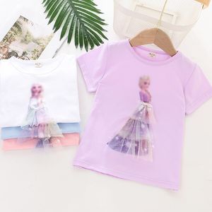 3D Ice Princess Tops Girls T-shirt Kids T Shirt Fashion Short Sleeved Children Casual Letter Printed T-shirts Pullover Clothing