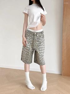 Jeans femminile houzhou leopard stampato donna corta sale vintage y2k jorts largo giapponesi giapponesi shorts denim streetwear grunge harajuku