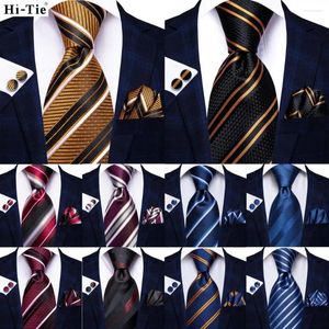 Bow Ties Hi-Tie Designer Gold Black Striped Silk Wedding Tie For Men Fashion Gift Necktie Hanky Cufflink Business Party Drop