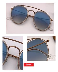 new 2019 SteamPunk Vintage Round Metal Style double bridge Sunglasses Eyewear uv400 glass Lens flash Sun Glasses Oculos De Sol 3648309514
