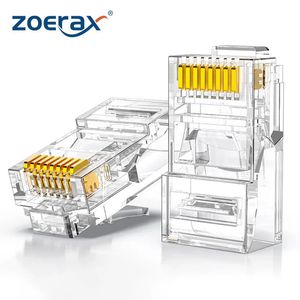 ZoeRax CAT5e CAT6 Connector RJ45 Modular Plug Network Connectors GoldPlated Hole End for Ethernet Cable 240430