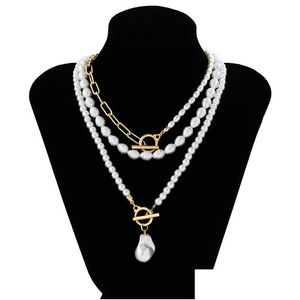 Chokers Gothic Metall Disc Anhänger flache Schlangenkette Schlüsselbein Halskette Punk Imitation Perle MTI Layered Choker Women Hals Schmuck Tropfen d Dhl9s