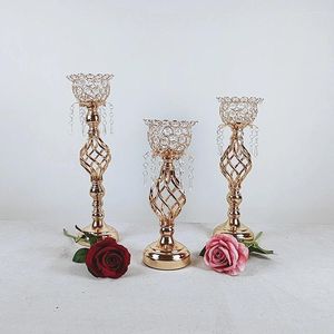 Świece 1PCS Gold Crystal Holder Wedding Candelabra Centerpiece