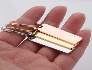 Keychains Doreen Box RVS Keychain Rectangle White Stamps S BLA Gold Color 65mm x 25mm, 1 Piece5495486