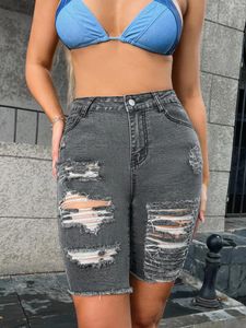 Kvinnors jeans mode gata trendig casual personlighet perforerade stretch denim byxor