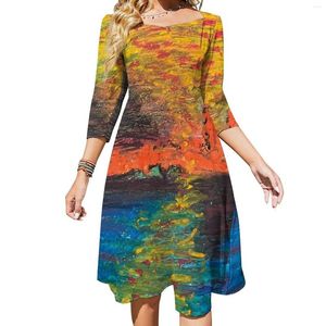 Lässige Kleider Ölmalerei Kleid Frühling sexy abstrakte Landschaft Kawaii Damen Ästhetik große Größe Geburtstagsgeschenk