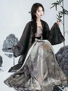 Этническая одежда 4xl Hanfu Dress Женская китайская династия песен современный стиль Hanfu Негабаритный косплей костюм летний черный ханфу наборы плюс размером 3xl