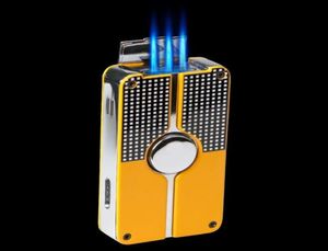 Yellow Black Classic 3 Torch Windproof Butane Gas Refrillable Jet Flame Lighter W Buildin Punch NEW DESIGN5938450