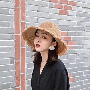 Chapéus largos de aba japonesa Fringe Fringe Fisherman Hat for Women Summer SunScreen e Sunshade Vacation Style Chic Style Coreano Versátil Stravo