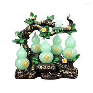 装飾的な置物Feng Shui Five Blessed Gourd Resin Sculpture Imitation Jade Asia Home Decor Statue L​​ucky and Money Wu Lou Roname