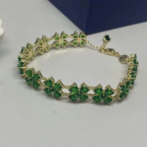 Swarovski Bracelet Designer Mulheres Bangle de moda de luxo original de qualidade Lucky Grass Bracelete cheia de grama de quatro folhas com elementos Bracelete de cristal verde 3a