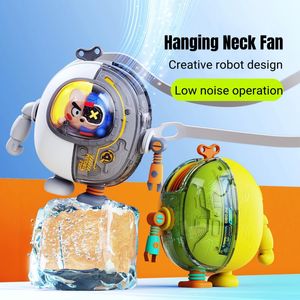 Cool Mecha Robot Mini Bladeless Neck Fan For Kids USB Rechargeable Outdoor Portable Wireless Electric Air Cooling Hand Fan 240418