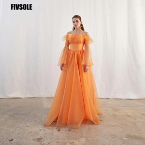 Vestidos de festa Fivsole laranja noite formal sem alças mangas compridas vestidos de baile ruched fashion organza ruffles celebridade