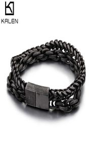 Mensarmband Bangles 230mm svart rostfritt stål Tunga Men039S -kedja dubbel länk Armband Punk Rock Biker smycken Armbanden8463006