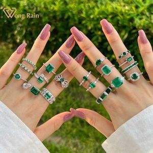 Band Rings Wong Rain Vintage 100% 925 SterlSilver Emerald High Carbon Diamond Gemstone Rfor Women Engagement Jewelry WeddGifts J240429