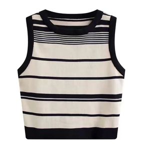 Summer knitted contrasting striped camisole vest for women's new slim fit pure desire short top
