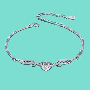 925 Silver Sterling Silver Beautiful Winged Heart Shape de zircão Bracelete para mulheres Coreias Jewelry Birthday Gift Anniversary 240423