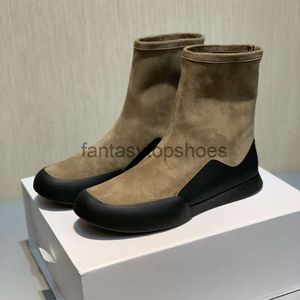 The Row Womens Sleeve Leather Boots Elastic for Genuine TR Short Simple Fashion Flat Bottom Round Head Back Zipper Fashion Martin Boots