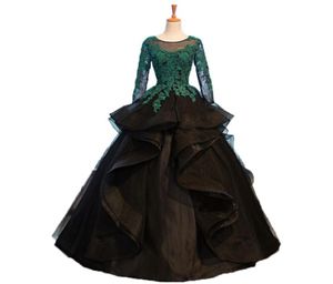 Unique Black Lace Quinceanera Dresses Long Sleeves Sequin Beaded Tulle Ball Gown Sweet 15 Gowns Custom Made Puffy Evening Prom Dre7680216