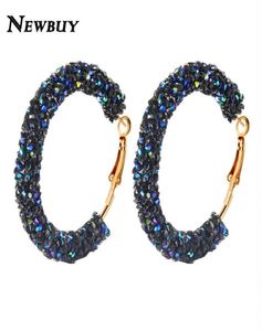 2021 Newbuy Classic Design Fashion Charm Austrian Crystal Hoop Earrings Geometric Round光沢のあるラインストーン女性イヤリングジュエリー5872359