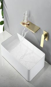 Brushed GoldMatte Black Waterfall Faucet Wall Mounted Bathroom Bathtub Faucet Large Shelf Platform Basin Water Mixer Quality Tap3098561