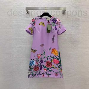 Basic & Casual Dresses Designer Women's Dress with Slim Waist and Round Neck Short sleeved Plant Flower Butterfly Printing Middle Skirt CHWE