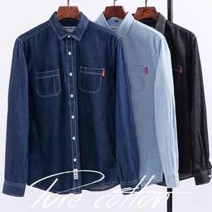 Spring and Autumn Enzyme Washed Mens Long Sleeve Denim Shirt Pure Cotton Casual Fashion Outerwear Versatile Mens Clothing 240423