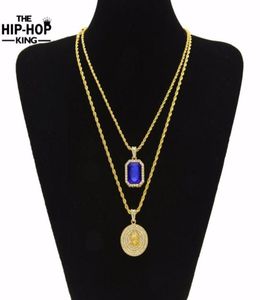 Micro Ruby Red Jesus Face Pendant Chain Necklace Set for Men High Quality Zinc Alloy Iced Out Hip Hop Jewelry New Arrival29196472989