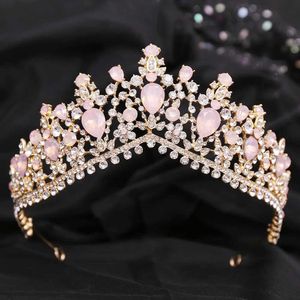 Tiaras Korean Blue Green Pink Opal Crown Bridal Wedding Hair Akcesoria Elegancka królowa nowe kryształowe tiary diadem dziewczęce opaski na głowę