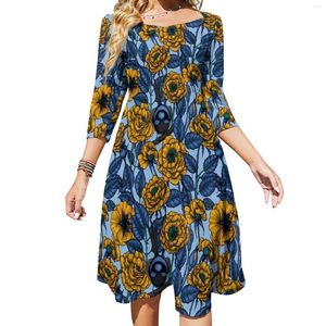 Casual Dresses Birds Flower Dress Wren in the Roses Söta sommar sexig fyrkantig krage estetisk anpassad 4xl 5xl 6xl