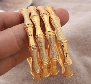 18K Branga de cor de ouro etíope para mulheres Dubai Luck Luck Bamboo Bracelete de casamento Africano Jóias Árabes Oriente Médio7451735