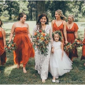 Стиль в стиле кантри-богемный плюс размер A-Line Подружка невесты длинные обгоревшие апельсиновые свадебные платье