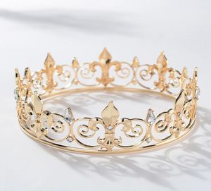 Metallkronen und Diademe für Männer Royal Full King Crown Prom Party Hüte Kostüm Cosplay Haarzubehör Gold Clips Barrettes1748086