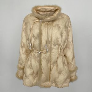 Oftbuy 2024 겨울 재킷 여성 자연 진짜 밍크 모피 코트 자수 흰색 오리 다운 재킷 암컷 짧은 외부웨어 스트리트웨어