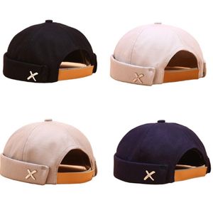 Unisex Summer Brimless Melon Beanie Cap Metal Logo Emblem Retro Hip Hop Street Dance Regulble Docker Sailor Hat2636976