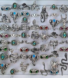 Bulk lots 50pcs/lot New Mix Punk Rock Silver Alloy Ring for Men Women Retro Animal Eyes Fashion Rings Wholesale Party Vintage Jewelry Man Gift2612364